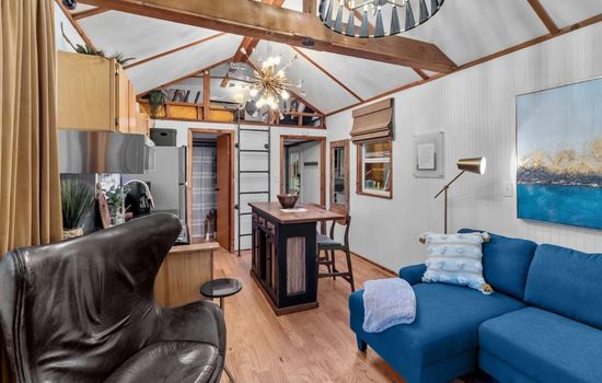 Lakefront Tiny Emerald w/kayaks & canoes