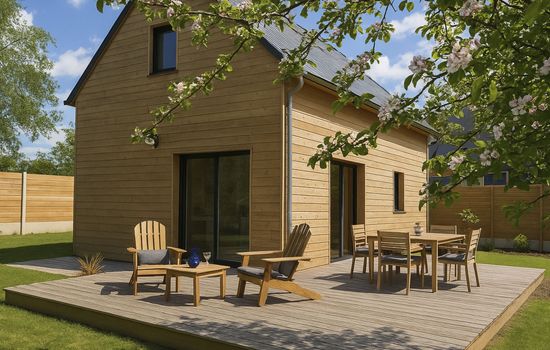 Charmantes Holzhaus in einer grünen Umgebung