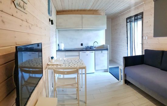 Gemütliches Ferienhaus in Gmina Stegna mit Terrasse, Grill und Garten