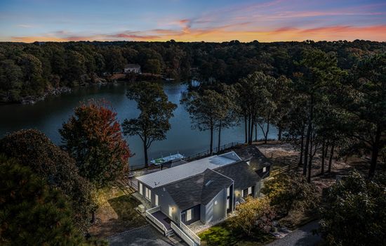Aerial of home at sunset