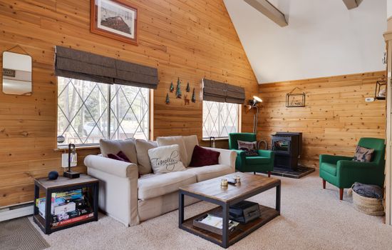 Living room with pellet stove and seating