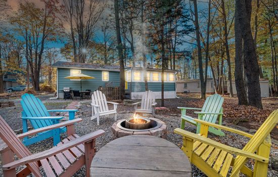 Lake Hideaway | Pocono Lake Rental - Backyard with firepit | Arrowhead Lake | Serhii Vacation Rentals