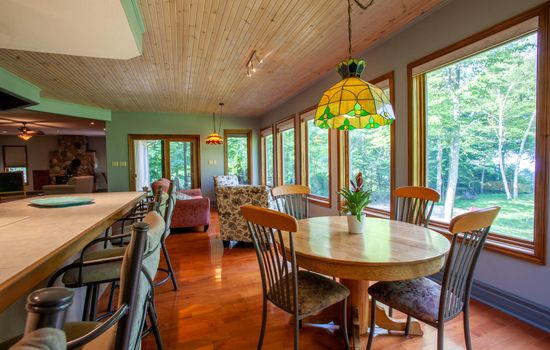 Open dining area with view of the lake