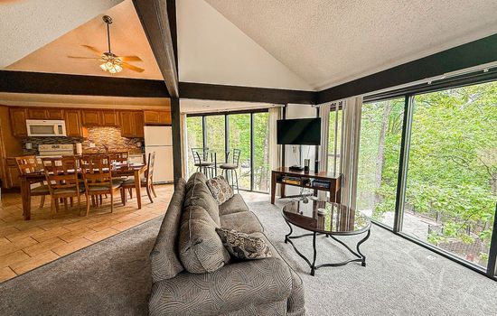 Bright, comfortable, and welcoming—Unit 53’s living room is your home base in the Ozarks.