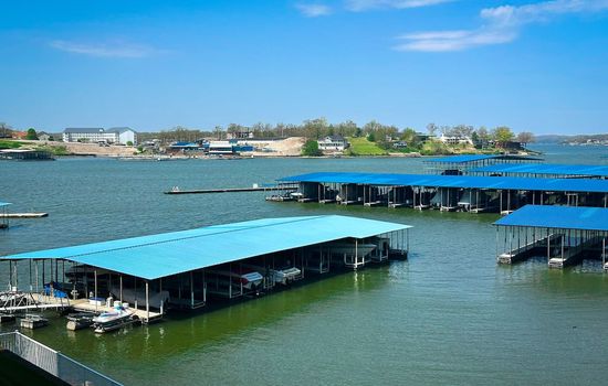 This vibrant lakeside community offers stunning views of the water, with multiple covered boat docks providing convenient access for water activities. The serene landscape, dotted with charming lakeside residences, promises a relaxing and picturesque