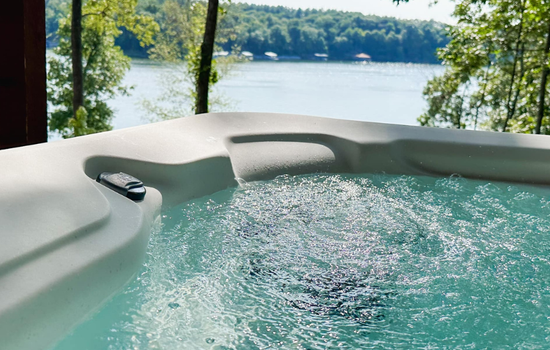 Hot tub overlooks the water