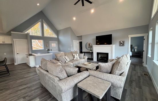 large seating area with cozy fireplace