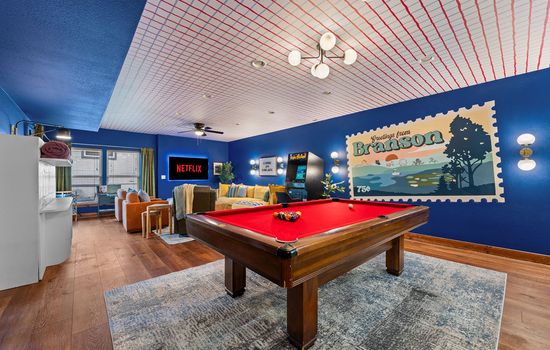 Challenge your crew to pool, retro arcade, and board games in the downstairs game room