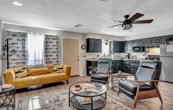 Lodge living room and kitchen