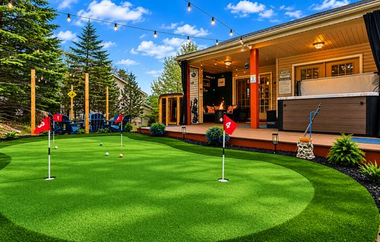 Step out to the private putting green first thing in the morning, coffee in hand, string lights still up from the night before. The backyard wakes up as fast as you do.