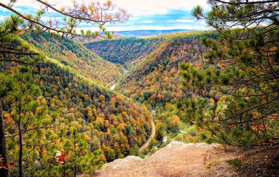 The Pine Creek Rail Trail, a 60+ mile multi-use trail for biking, hiking, horseback riding, and snow activities, running along the canyon floor through the Grand Canyon of PA.