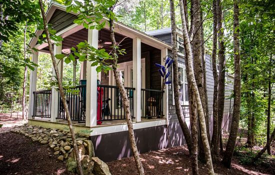 Enjoy a mountain morning with a cup of coffee on the porch. You might just see the family of deer passing through for a drink at the creek.