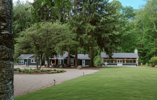 Spacious retreat with private pavilion, pool, and wooded surroundings, perfect for multigenerational family getaways