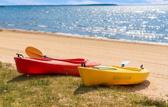 Two adult sized kayaks to enjoy the crystal clear water
