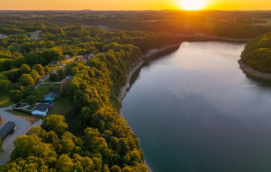 Breathtaking sunset aerial views overlooking beautiful Lake Cumberland.