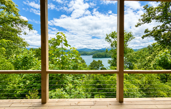 A view worth slowing down for.
Take in sweeping views of Lake Santeetlah and the surrounding mountains from the spacious deck at Hidden Point House.