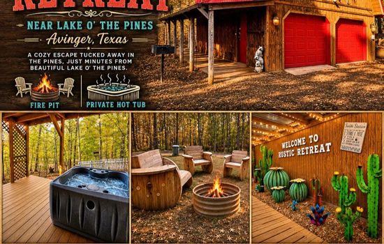 Welcome to THE RUSTIC RETREAT near Lake O' the Pines in Avinger, Texas