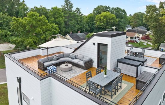 Rooftop seating and dining.