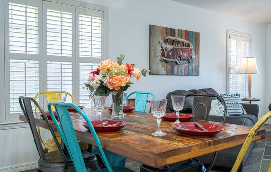 Dining Room: Brighten your meals with vibrant décor and a charming table for family gatherings!