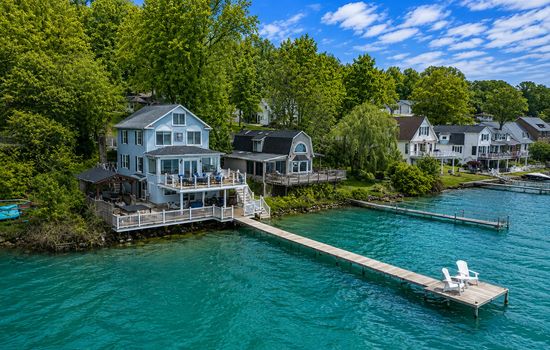 Waterfront exterior with long private dock