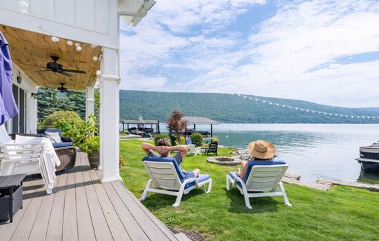 Covered back deck overlooking the lake