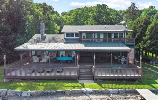 Lakeside exterior with covered deck