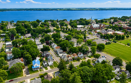 Aerial view of the surrounding neighborhood