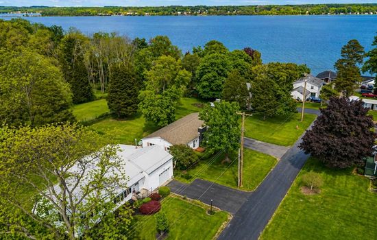 Aerial view of home near the lake