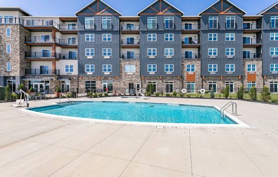Hotel waterfront with outdoor pool