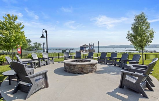 Shared fire pit with lake views