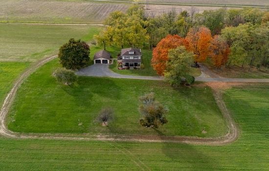 Aerial view of the farmhouse and grounds